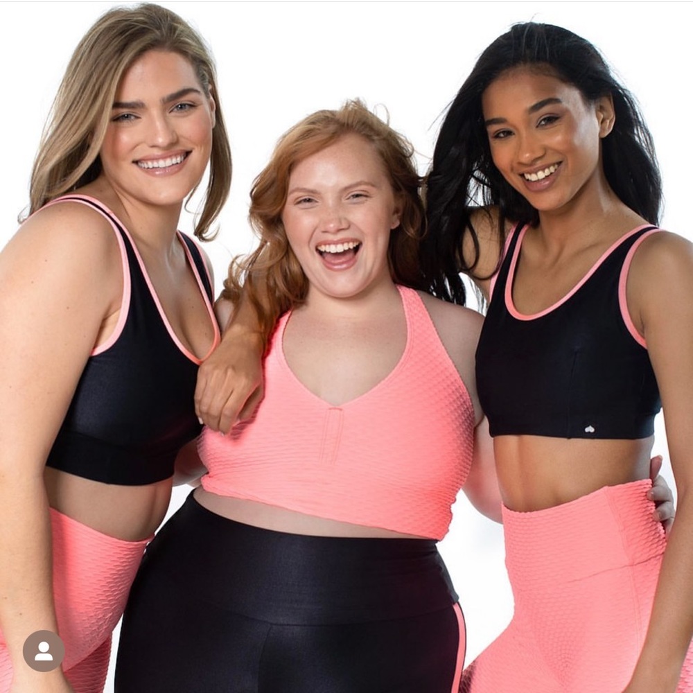 BOOTY BY BRABANTS Pink and Black Track Set Bra and Shorts